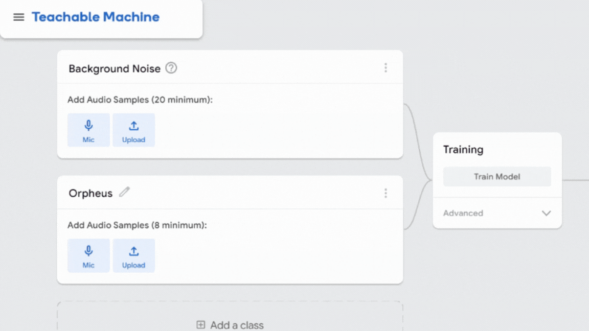 adding audio samples to teachable machine classes