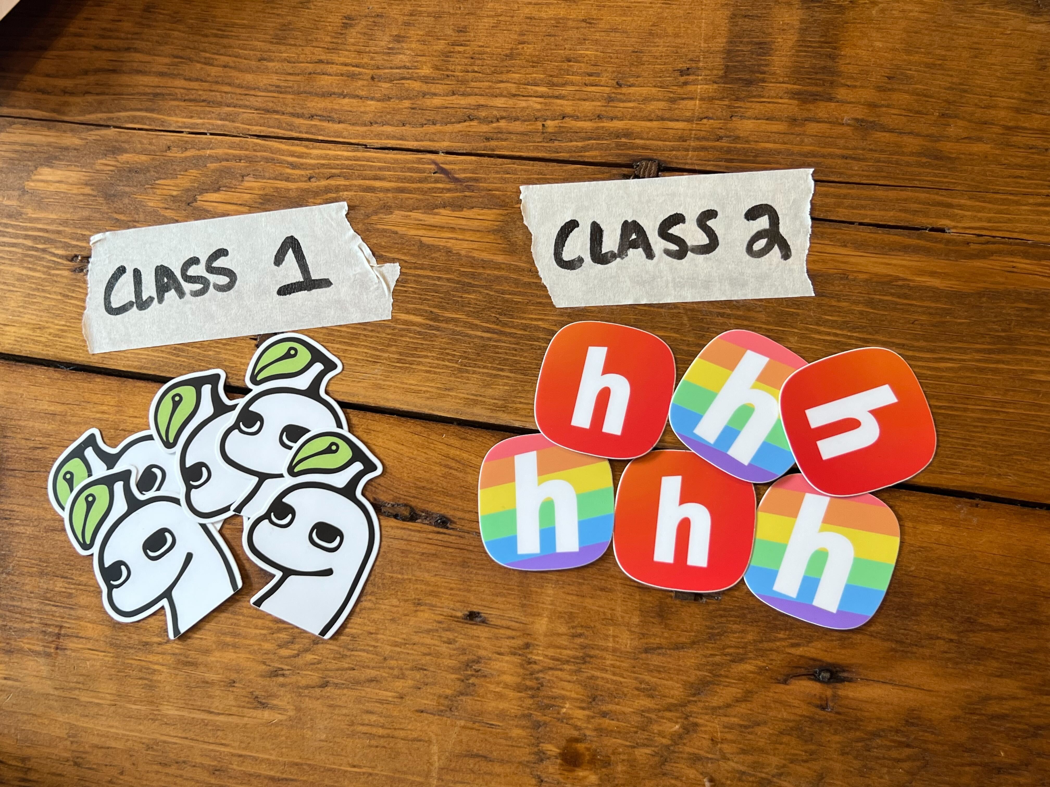 two piles of stickers