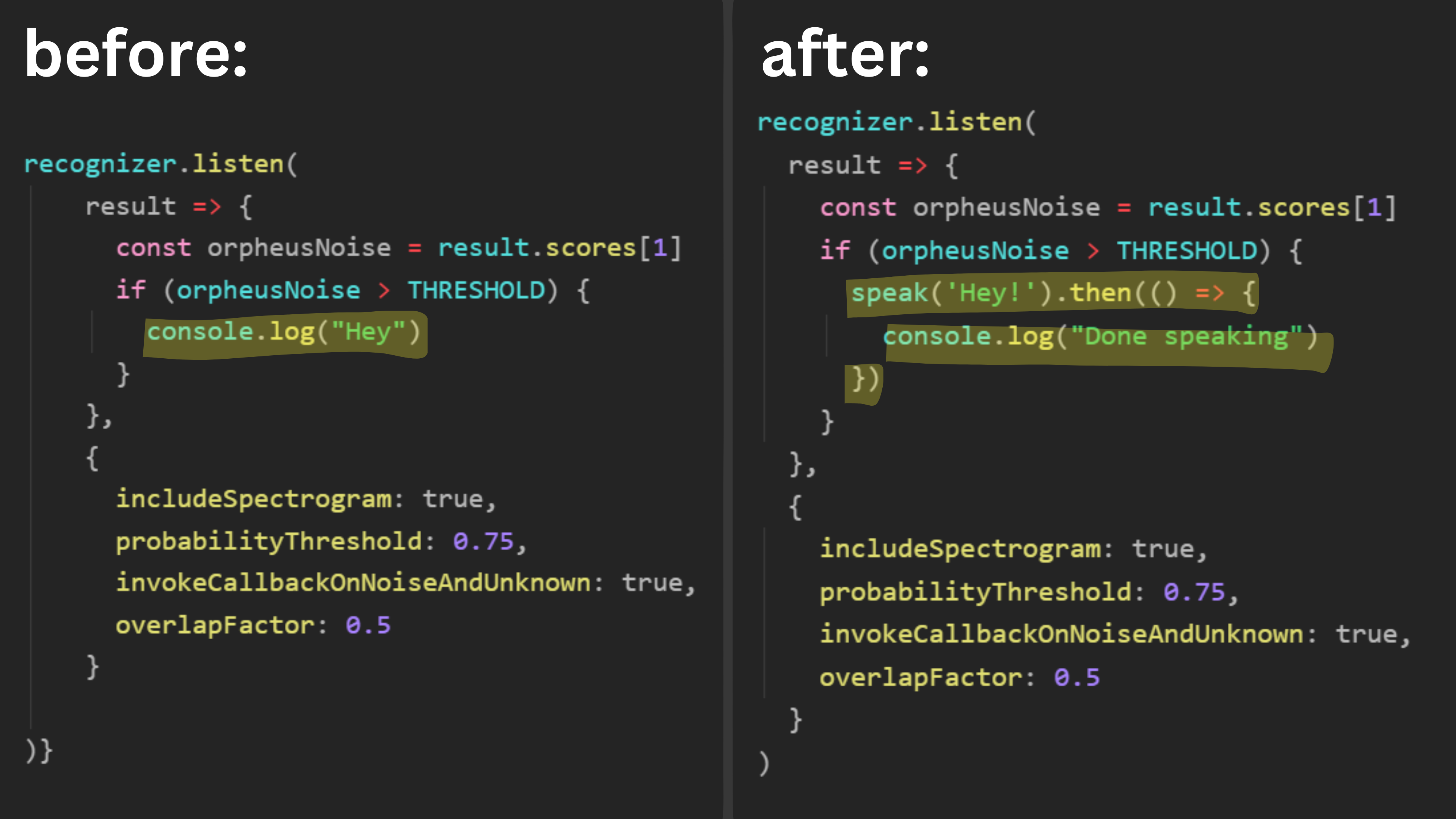 before and after for code