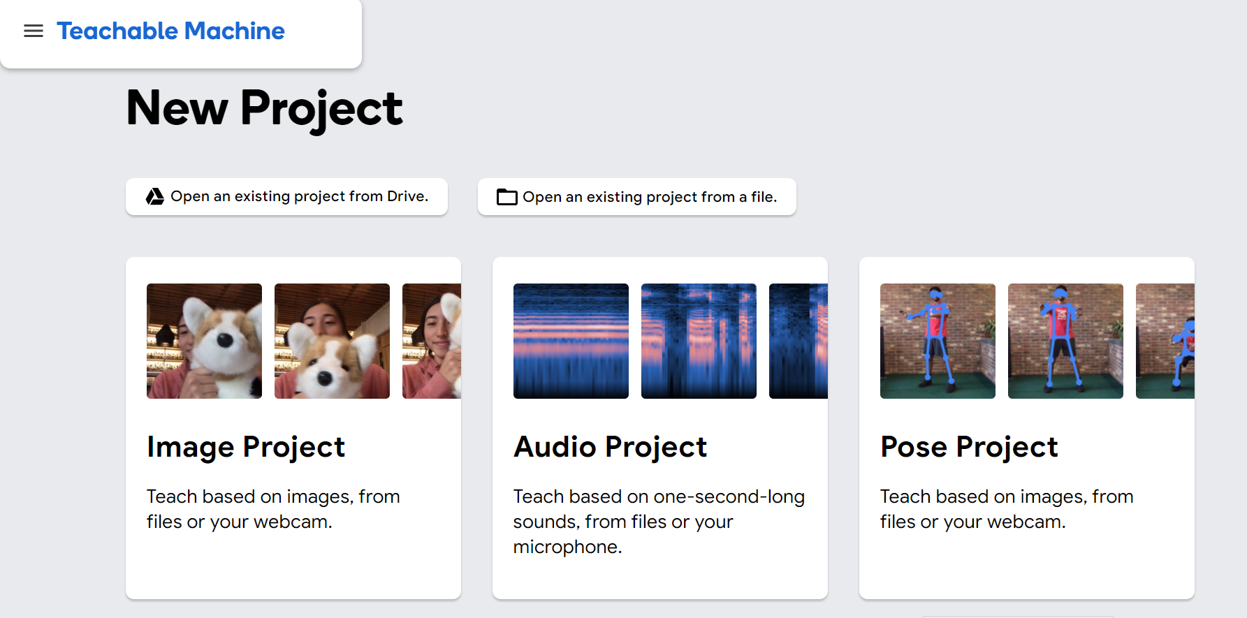 teachable machine dashboard